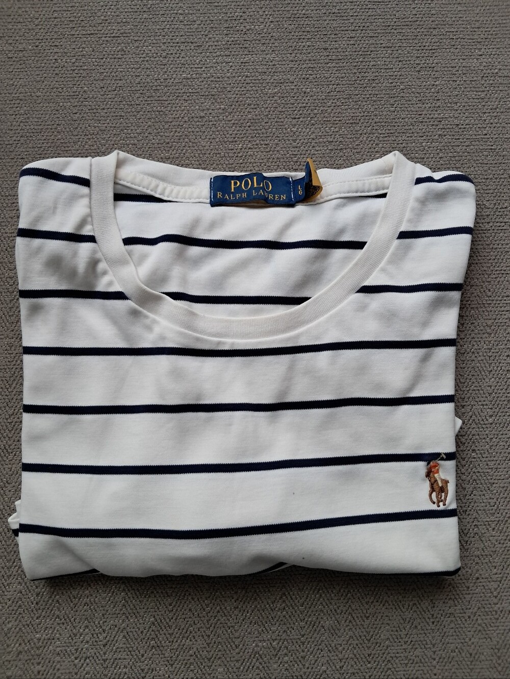 Polo by Ralph Lauren White and Navy Striped Crew Neck Tee